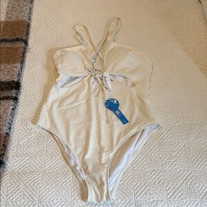 Cupshe Cream Ribbed Swimsuit